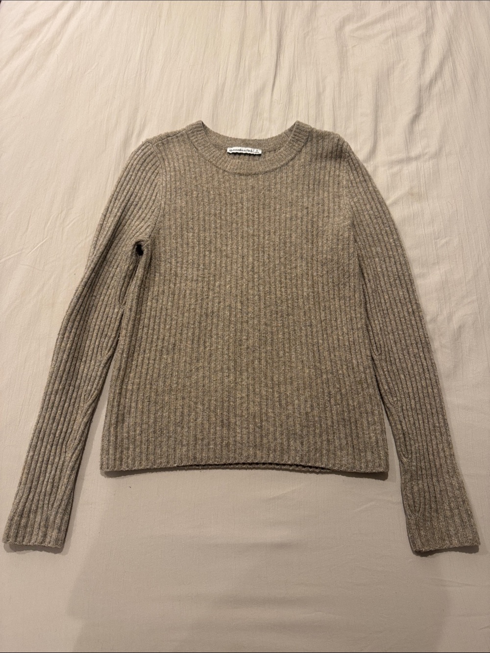 Abercrombie & Fitch Ribbed Crewneck Sweater in Taupe Heather